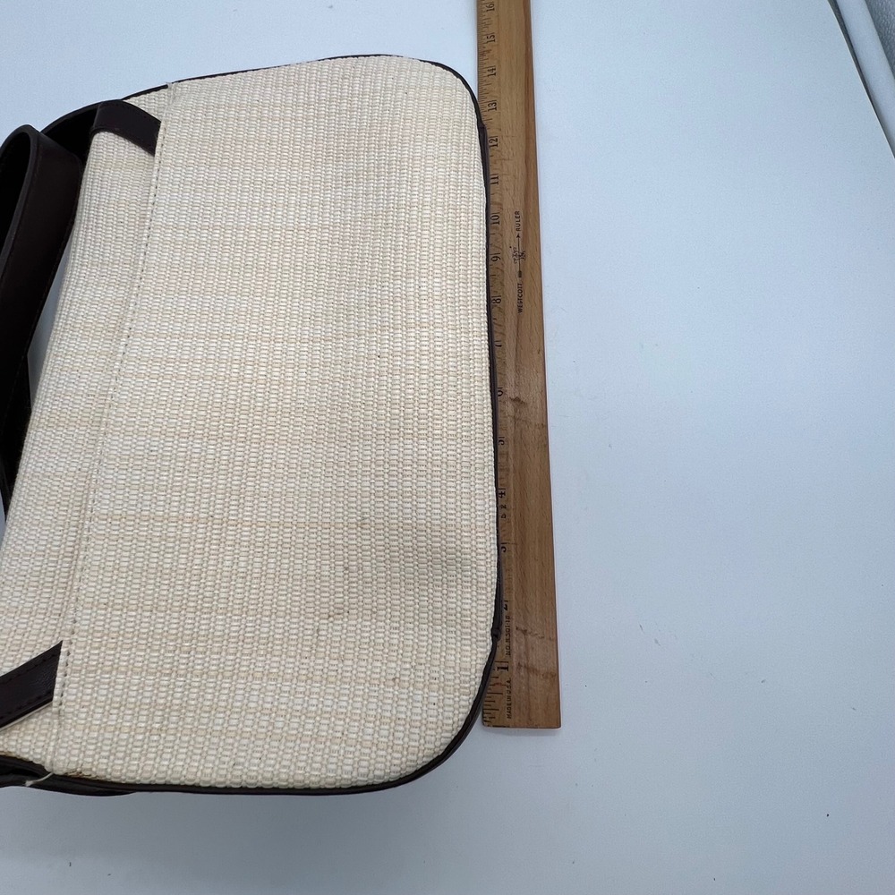 Etienne Aigner Shoulder Bag Small Cream Brown Woven Leather Turn-Lock VTG 80s - Picture 3 of 14